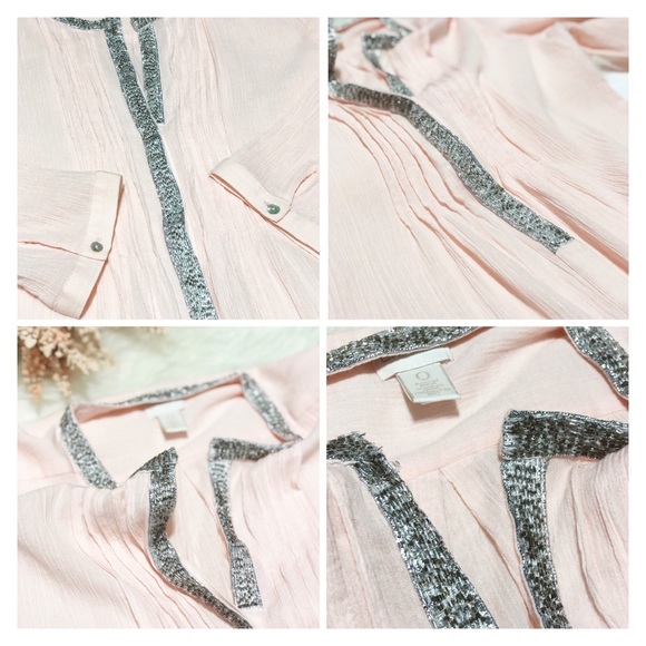 Chico’s Blush Pink Tunic Blouse Beaded Collar - Picture 6 of 8